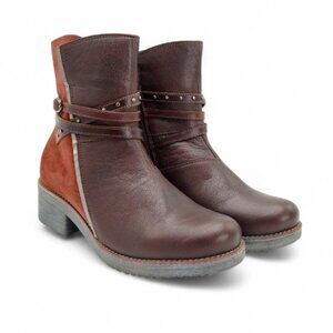 Naot Poet Women's Size 6.5 M Soft Brown Rust Mirror Low Block Heel Ankle Boot